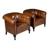 Set of 2 sheepskin club armchairs