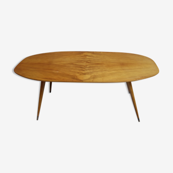 Salon table basse en bois avec plateau en verre des années 1960