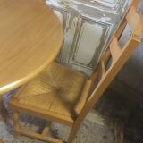 Round table & 4 straw oak and beech chairs