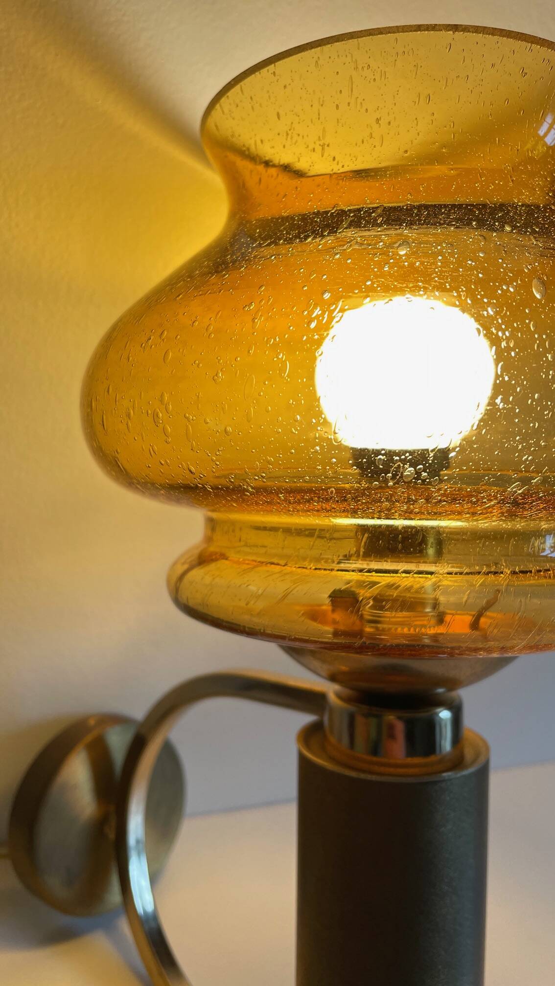 Vintage bubble glass brass applique