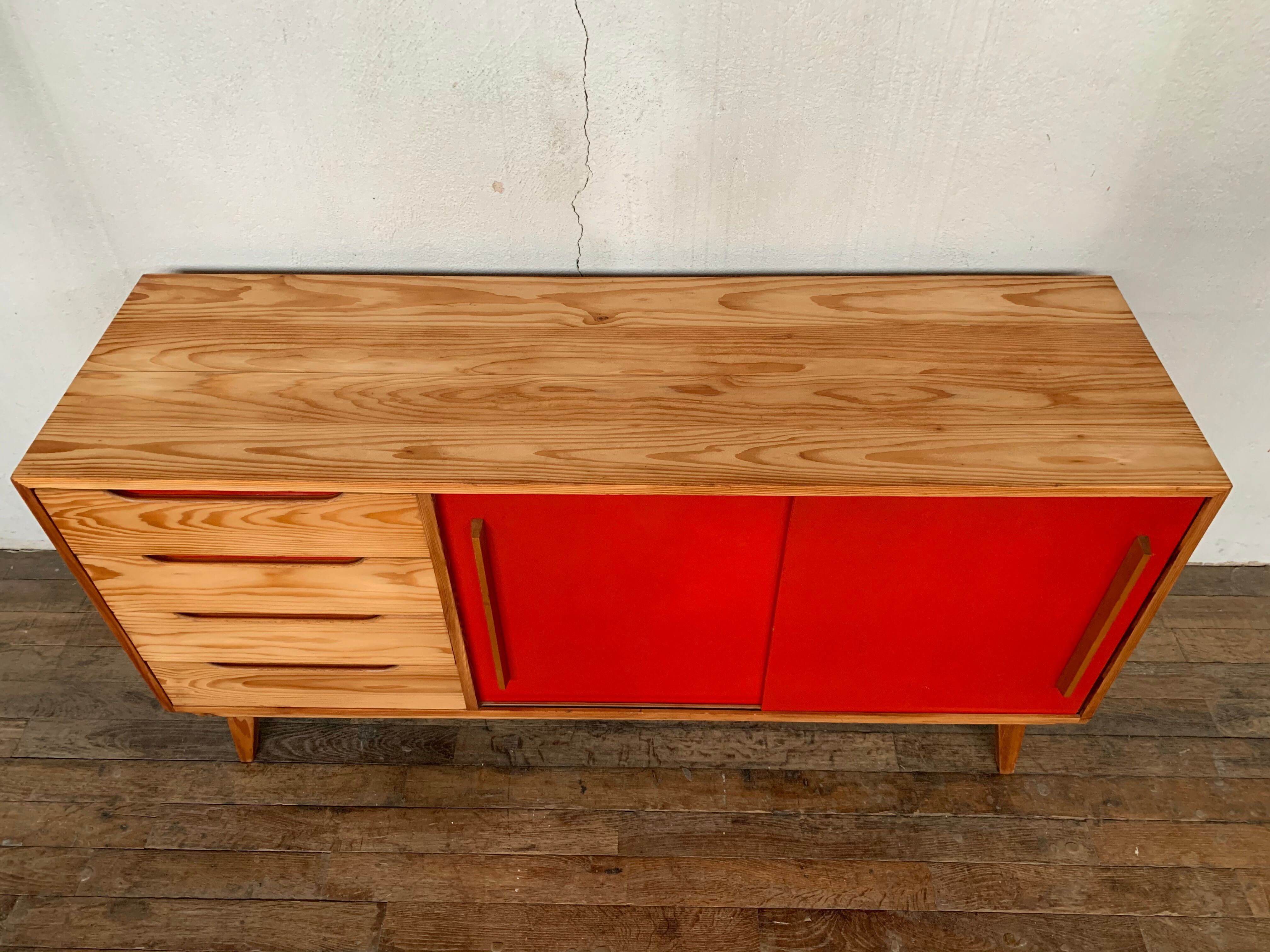Enfilade vintage moderniste pieds compas 150 cm années 1950