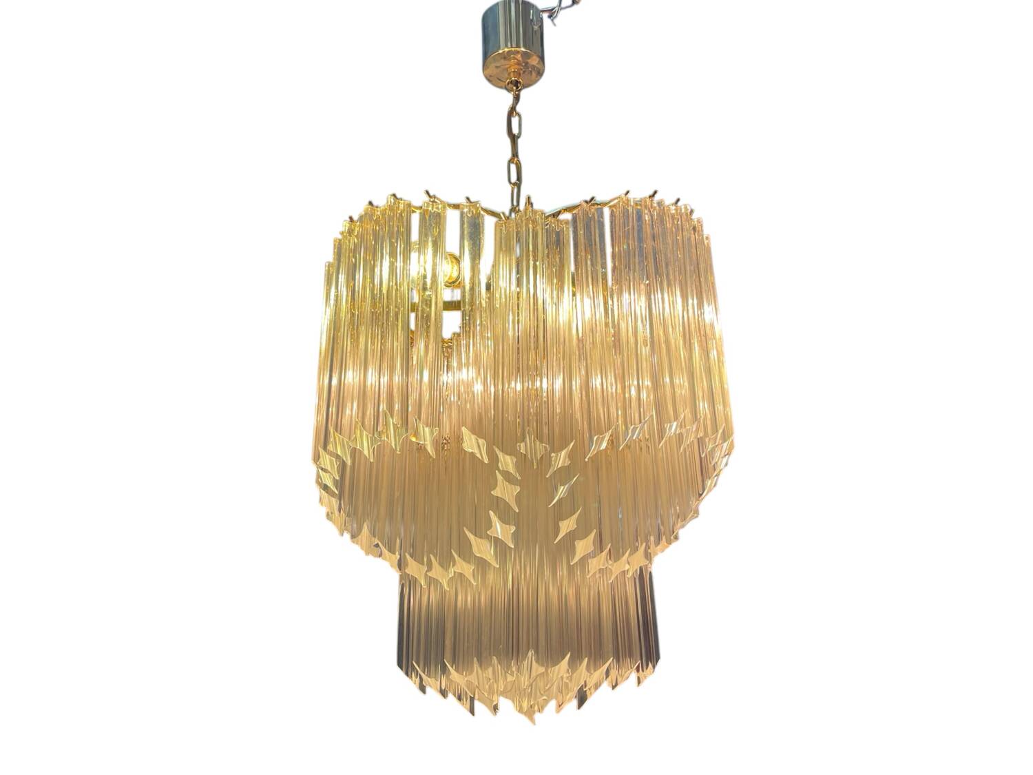 Italian Brass and Murano Glass Quadrilobi Chandelier by Venini, 1970s