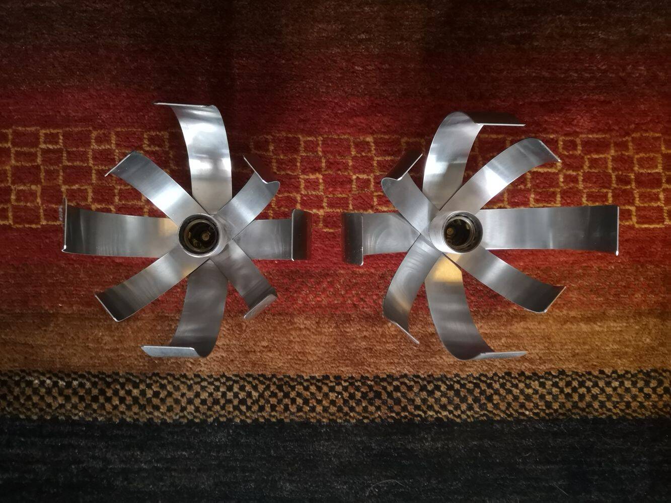 Pair of brushed steel wall lights - Jocelyne Trocmé - 1970s