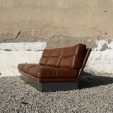 Salon complet en aluminium brossé et cuir marron, France 1970