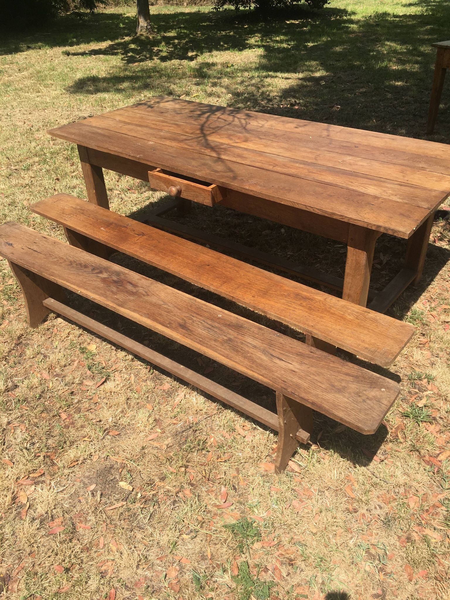 Farmhouse dining table with assorted benches