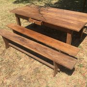 Farmhouse dining table with assorted benches