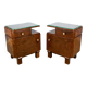 Tables de chevet Art Déco, bois de noyer avec plateaux en verre, années 1930