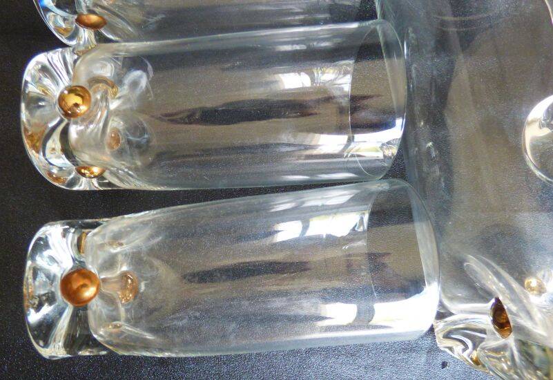 Vintage orangeade service with a jug and 6 glasses decorated with golden beads.