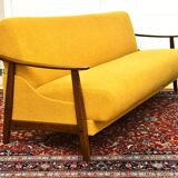Scandinavian-style yellow boucle sofa with folding function, 1960s