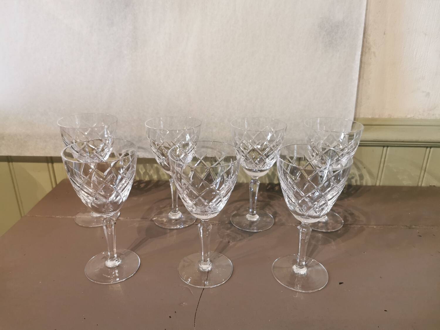 Set of 7 antique cut crystal glasses