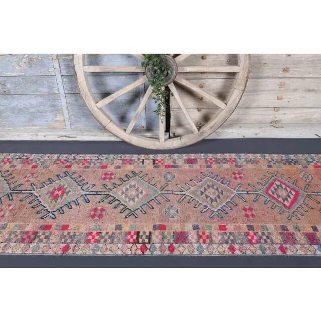 Vintage Turkish Oushak Handmade Wool Cotton Purple Runner Rug 89x375