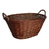 Large vintage dark wicker basket with handles