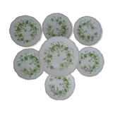 6 flat plates and 1 round dish haviland limoges with green and gold horn