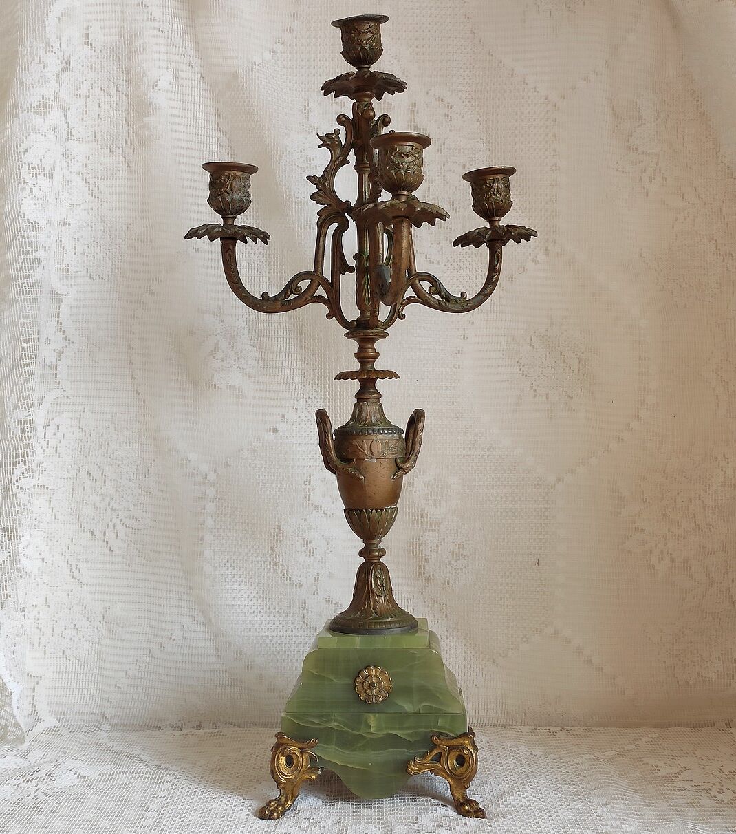 Chandelier ancien régule et onyx vert