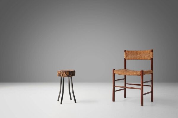 Tabouret rustique en tronc d'arbre, France années 1940
