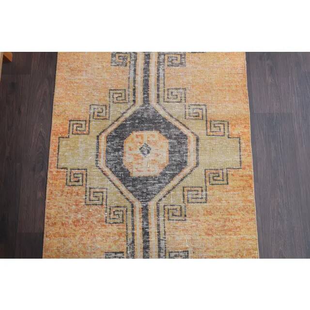 Vintage Turkish Oushak Handmade Wool Runner 89x344