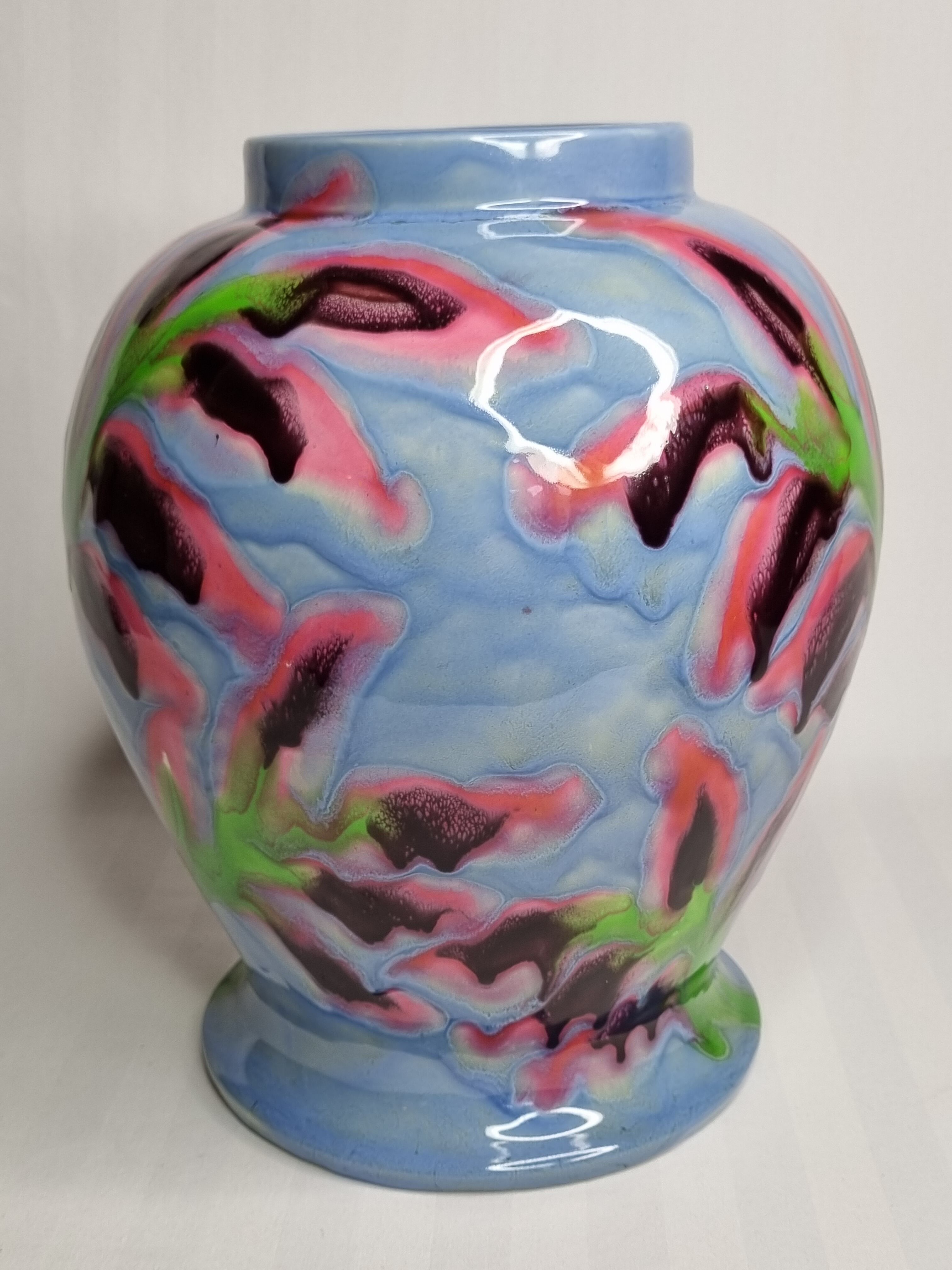 Ricard enamelled ceramic vase, signed, 28 cm