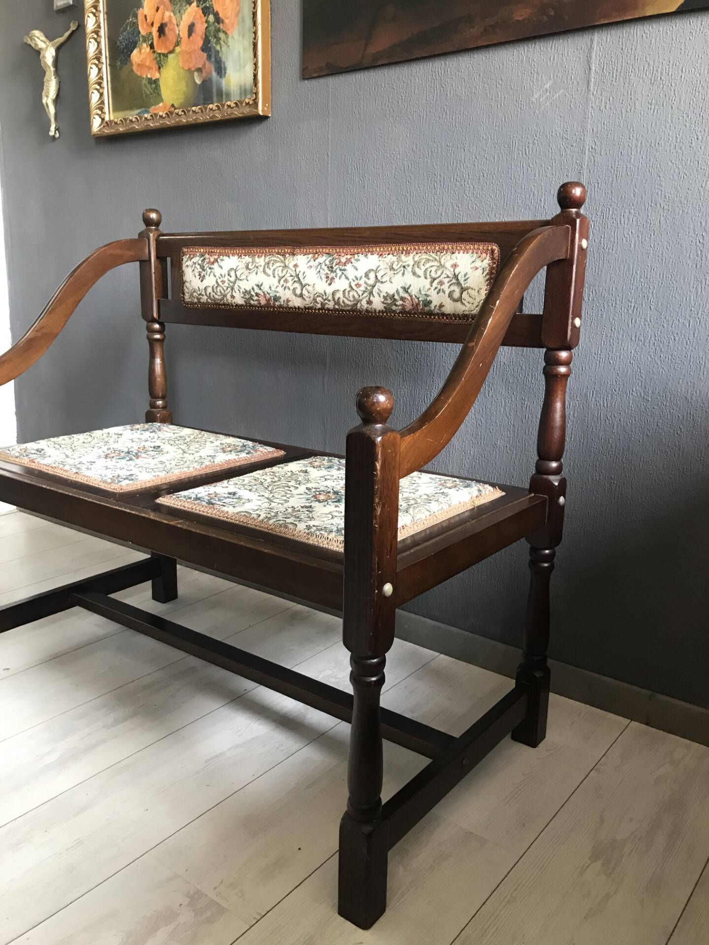 Vintage Antique Hall Bench 2-Person