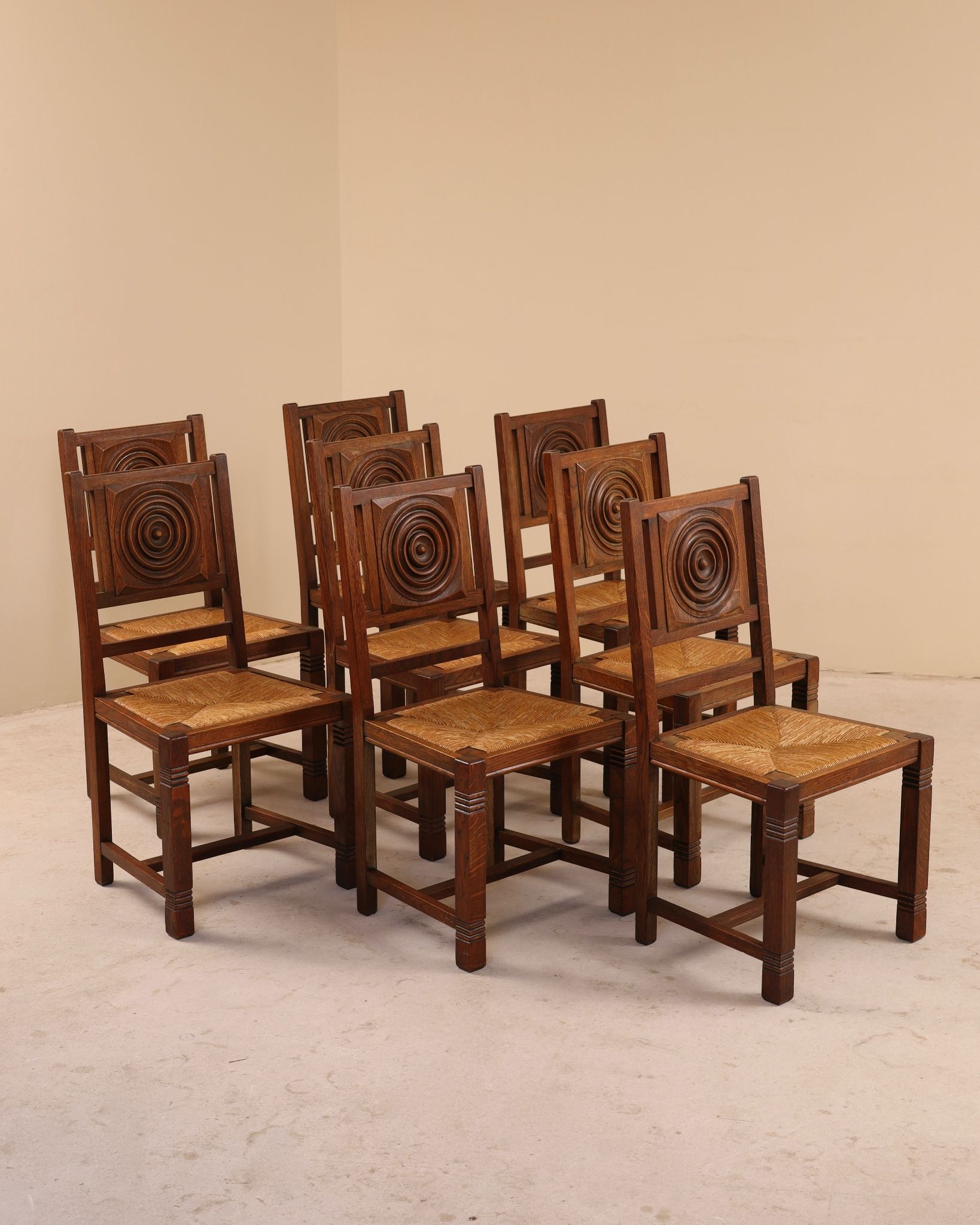 Solid oak chairs, France, 1950s