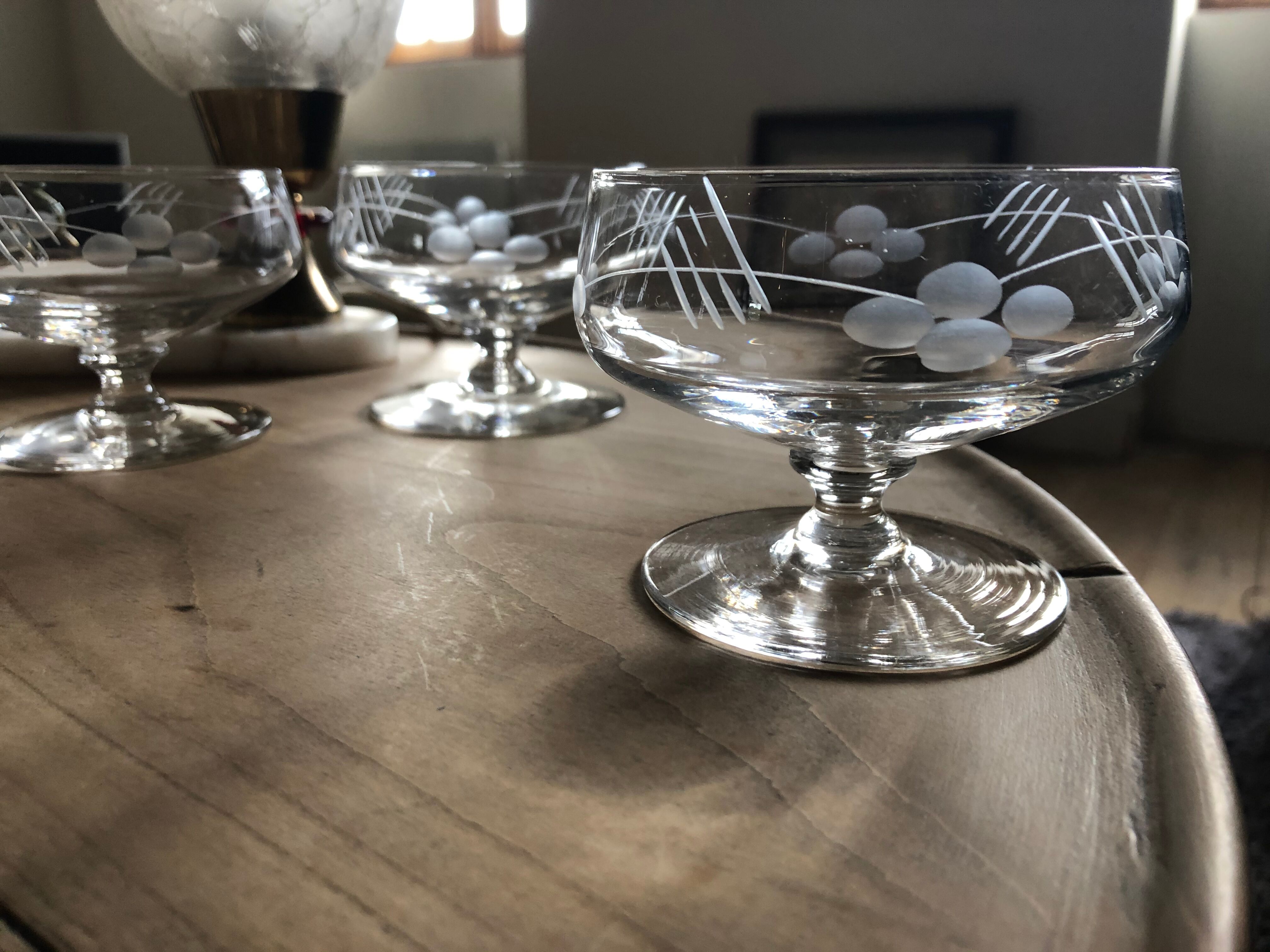 Lot champagne glasses and digestive glasses