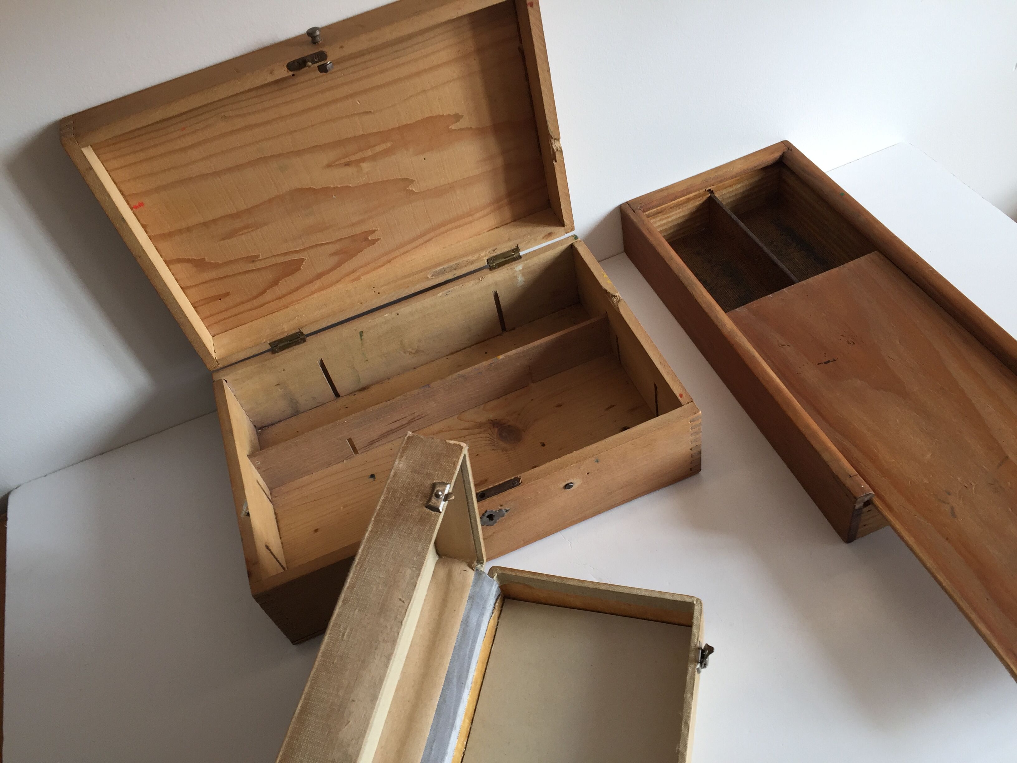 Ensemble de 3 boites en bois toilette de pension vintage
