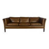 1970s brown leather sofa by Vejen Polstermøbelfabrik