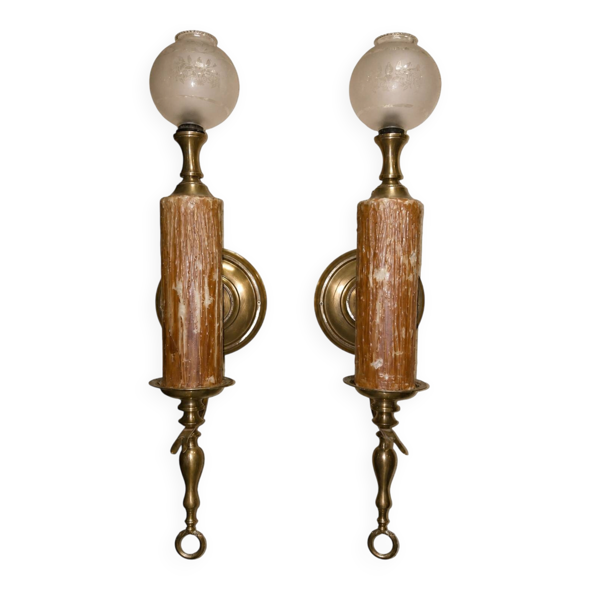 Pair of Candle Holder Style Wall Lights with Melted Wax