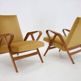 Mid-century armchairs, wooden frame & upholstered, František Jirák, 1960s–70s, Czechoslovakia