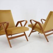 Mid-century armchairs, wooden frame & upholstered, František Jirák, 1960s–70s, Czechoslovakia