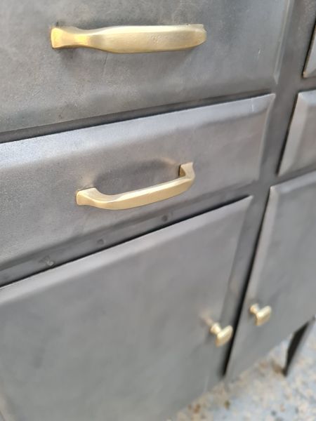 Medical metal furniture two doors four drawers brass handles