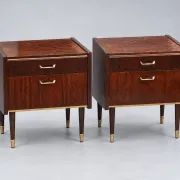 Set of 2 vintage design nightstands with brass details