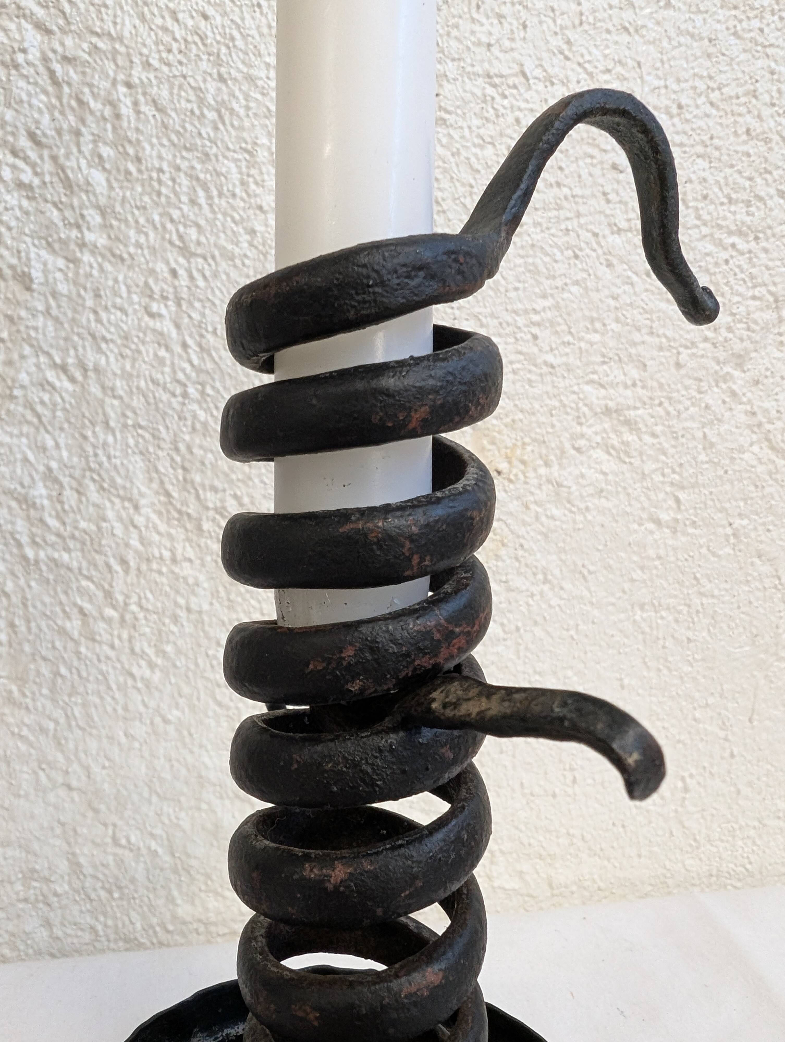 Vintage brutalist wrought iron candlestick