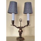 Lampe candélabre 2 feux en laiton doré et ciselé