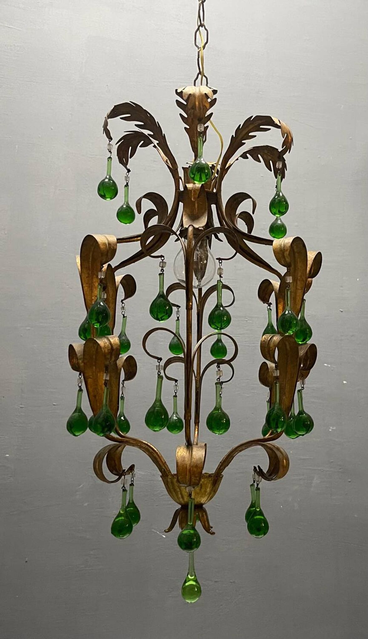 Lustre en verre de Murano Tole vert des années 1960