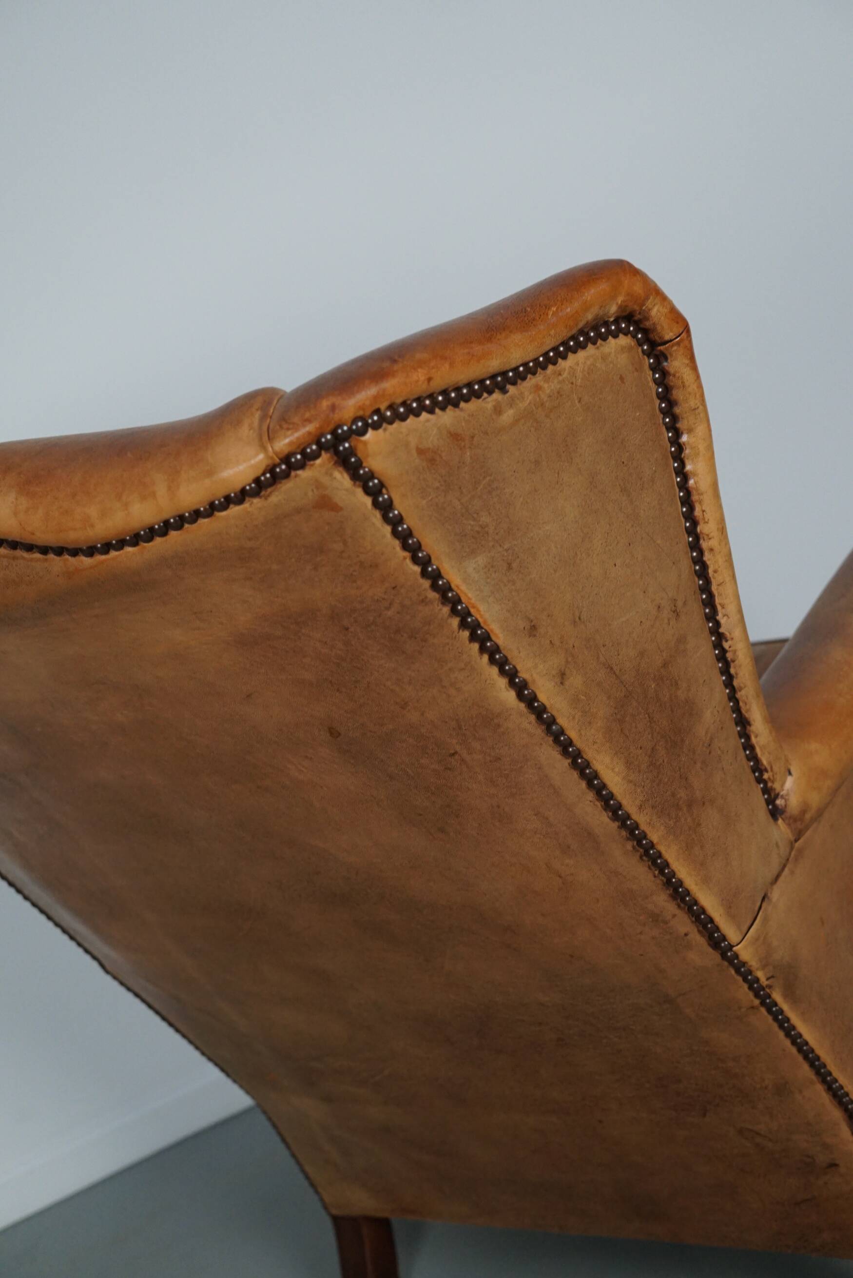 Vintage Dutch cognac coloured leather club chair