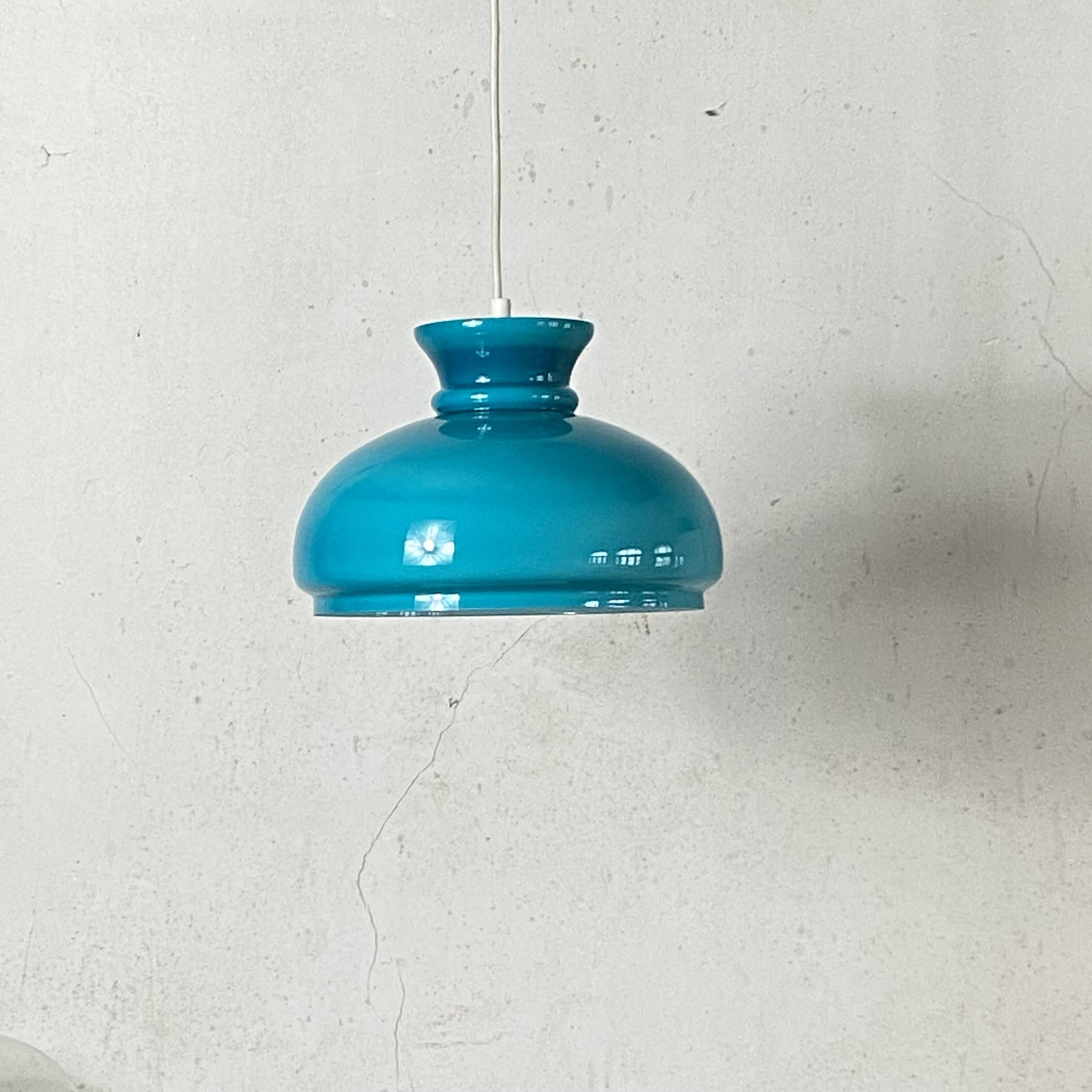 Large blue opaline glass pendant light 30 cm