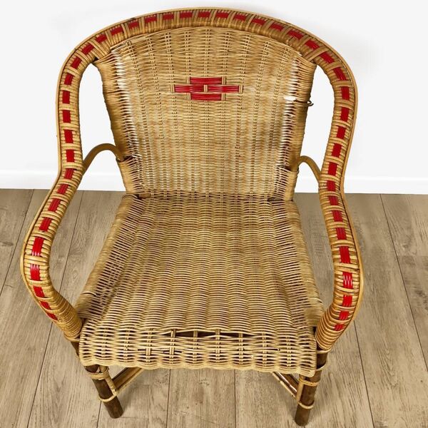 Duo d'anciens fauteuils en osier adulte et enfant