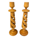 PAIR OF LEMON WOOD CANDLESTICKS CARVED INTO SPIRAL 1970s