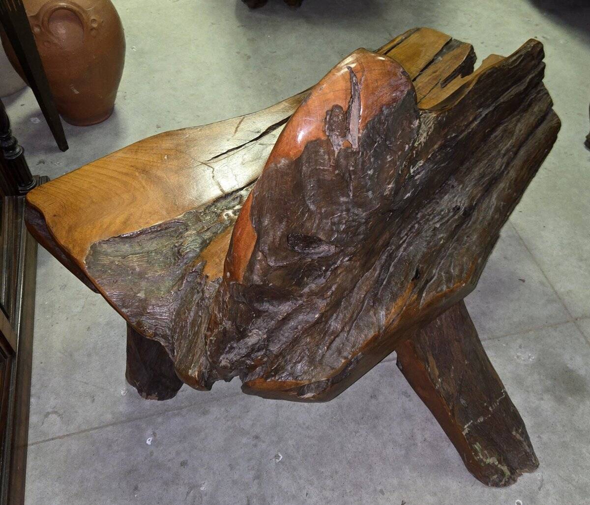 Asia 20th century: bench made of olive wood and driftwood