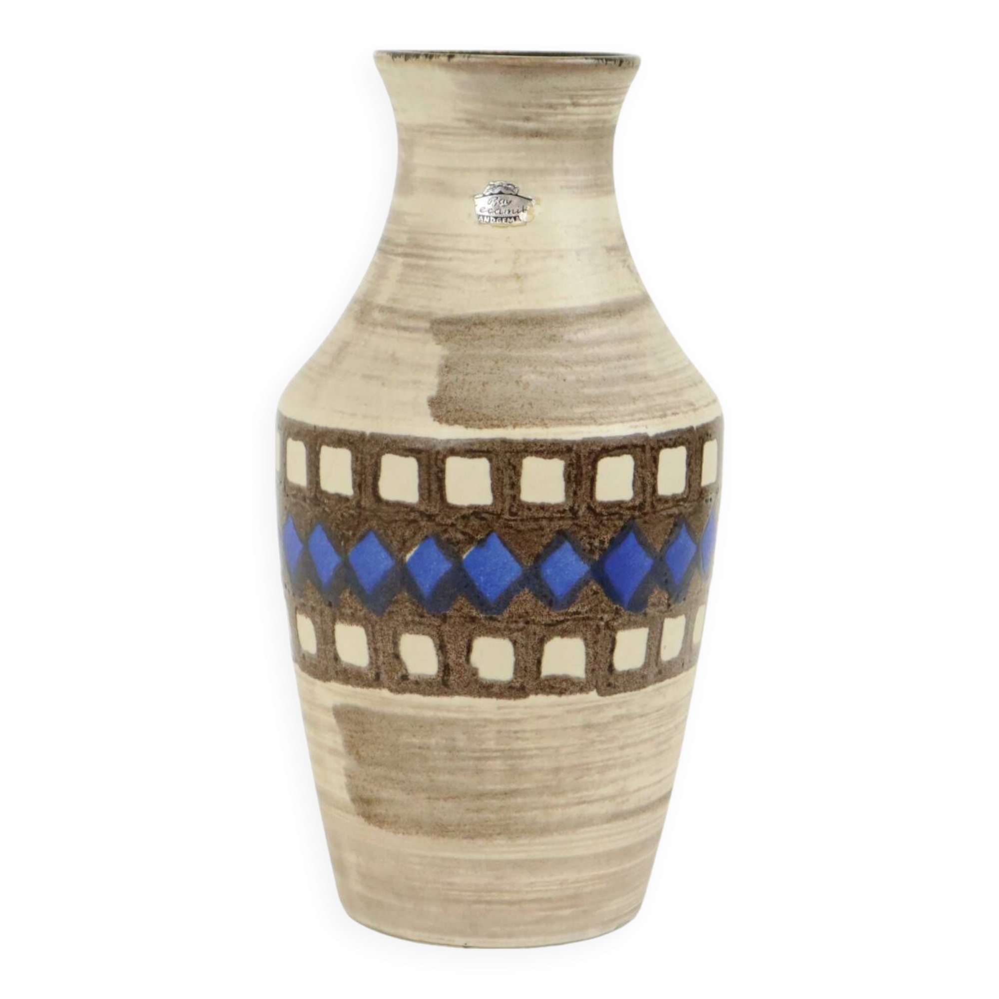 Vintage Bay Vase West Germany Ceramic Beige Brown Blue 619-35