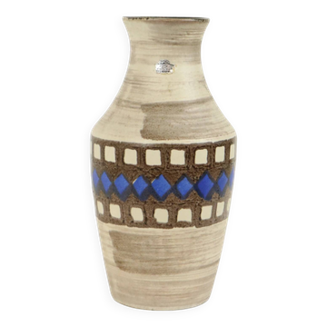 Vintage Bay Vase Allemagne de l’Ouest Céramique Beige Brun Bleu 619-35