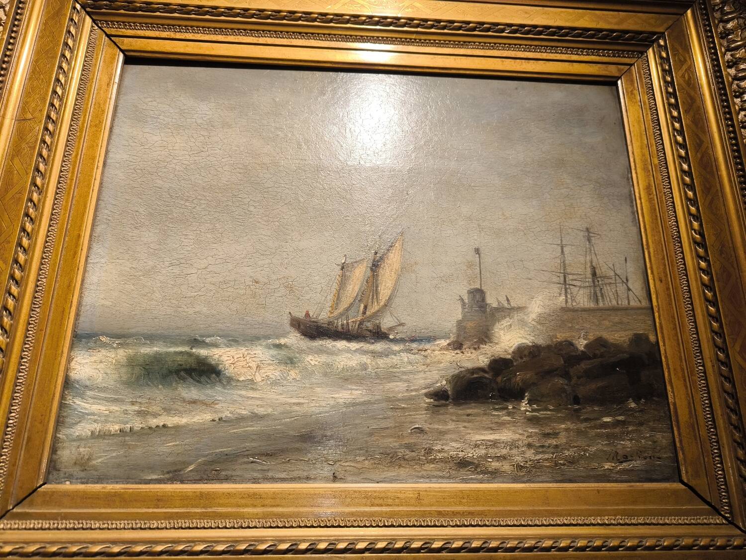 Oil on canvas, late 19th century, seascape by André Maglione