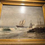 Oil on canvas, late 19th century, seascape by André Maglione