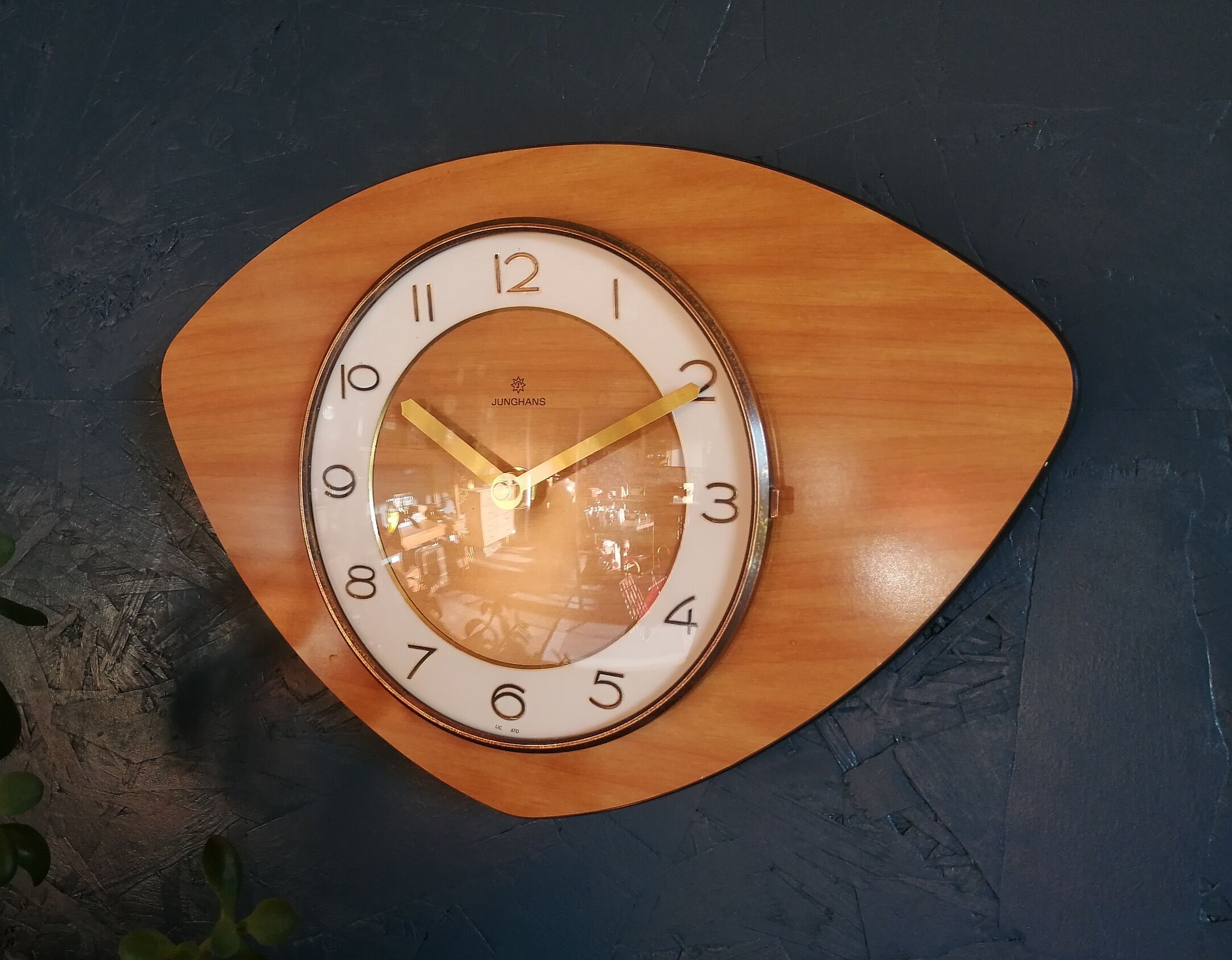 Vintage formica clock silent wall clock "Junghans mahogany"