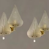 Midcentury Italian Murano Glass Leaf Sconces, Set of 2