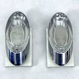 Oscar Torlasco, postmodern pair of Italian sconces in chrome and glass. 1970s