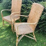 Pair of old wicker rattan chairs
