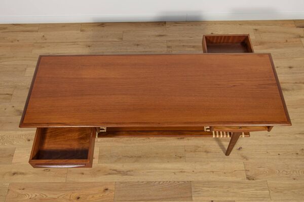 Table basse en teck et rotin du milieu du siècle, Danemark, années 1960
