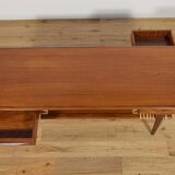 Table basse en teck et rotin du milieu du siècle, Danemark, années 1960