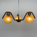 Mid-century Wood & Glass Chandelier by Dřevo Humpolec, 1960's